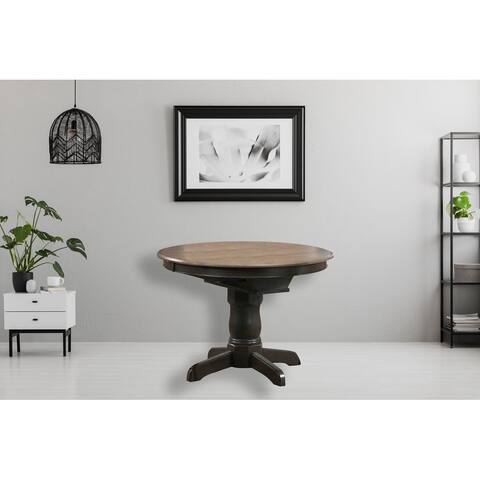 Round Butterfly Leaf Dining Table, 42" x 42" x 60", Antiqued Grey Stone/Black Stone - N/A