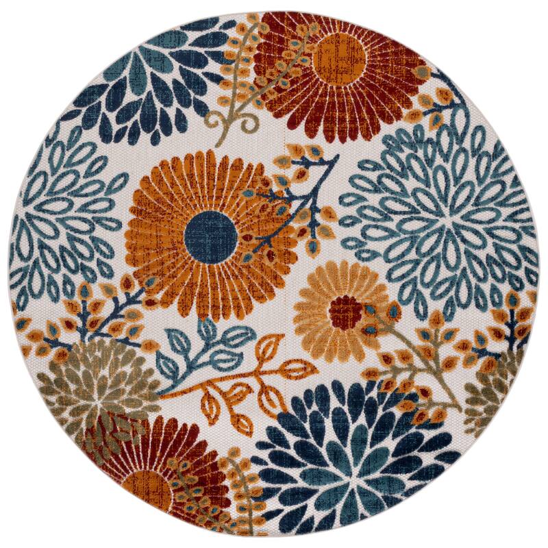 SAFAVIEH Cabana Hillechien Indoor/ Outdoor Waterproof Patio Floral Rug - 11' Round - Creme/Red