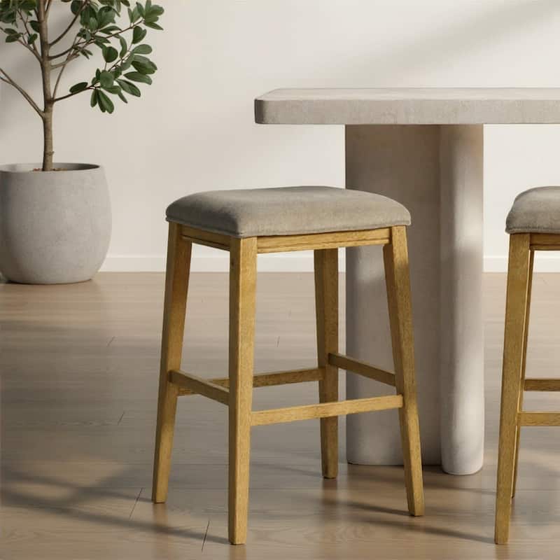 Jane Contemporary Transitional Backless Wood Counter Height Kitchen Bar Stool with Fabric Upholstered Seat - Set of 4 - Taupe - Bar Height