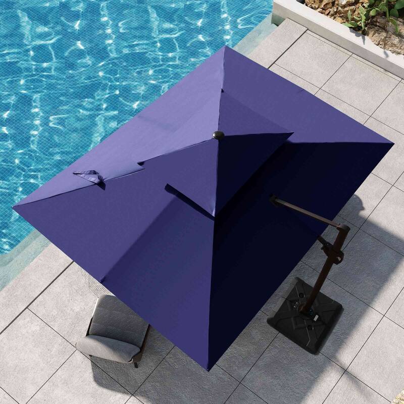 9 FT x 12 FT Outdoor Patio Dual Top Umbrella Cantilever Offset with Base - Navy Blue