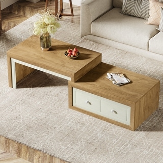 Extendable Coffee Table with Drawers, Farmhouse Wood Center Table - Bed ...