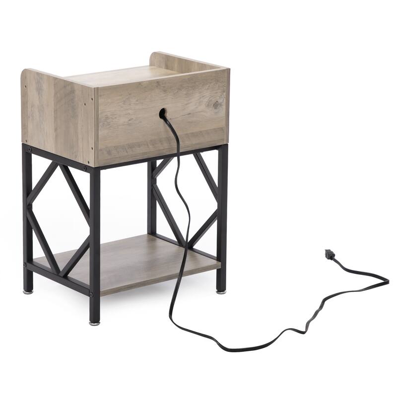 Set of 2 Wood Nightstand, with Charging Station, USB Ports,