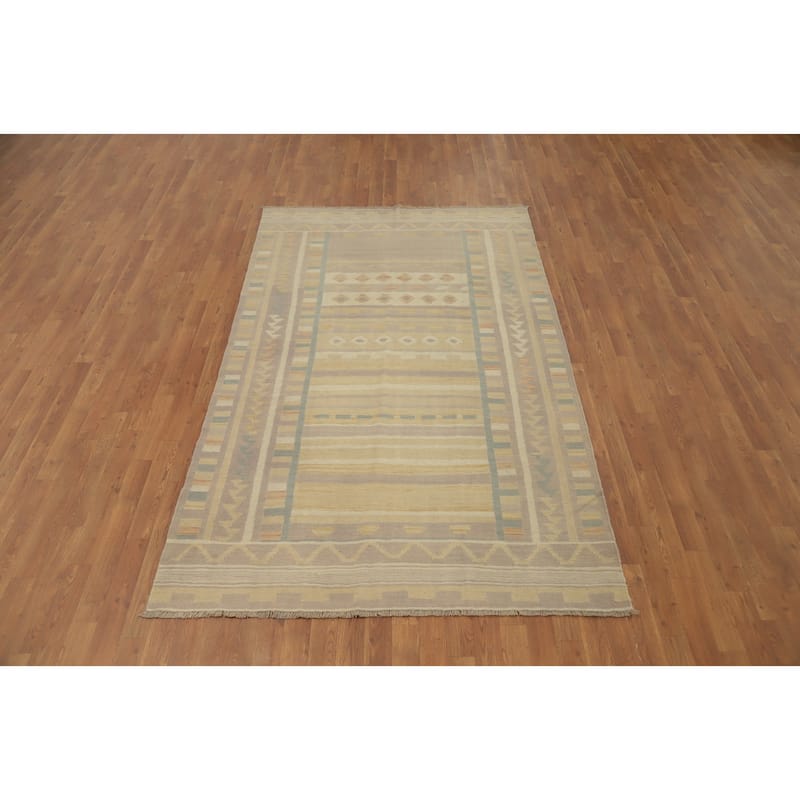 Hand Woven Oriental 100% Wool Carpet Southwestern Tribal Multi-Colored Kilim Area Rug - 8' 2'' X 5' 1''