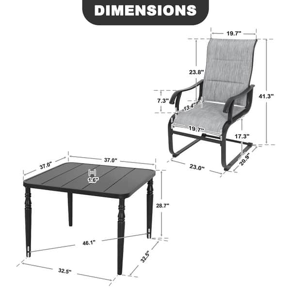 dimension image slide 0 of 3, Nuu Garden 5-Piece Patio Outdoor Textilene and Metal Dining Set with Umbrella Hole