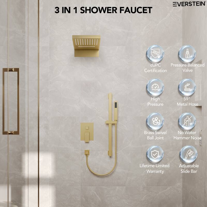 Dual-Function Wall Mounted Waterfall & Rainfall Shower Faucet Set With Rough-In Valve - 22"*10"