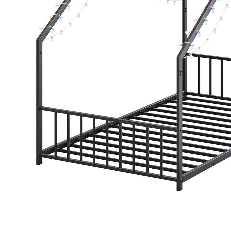Twin size Iron Canopy Bed with LED Light Strips and 350 lbs Weight Capacity