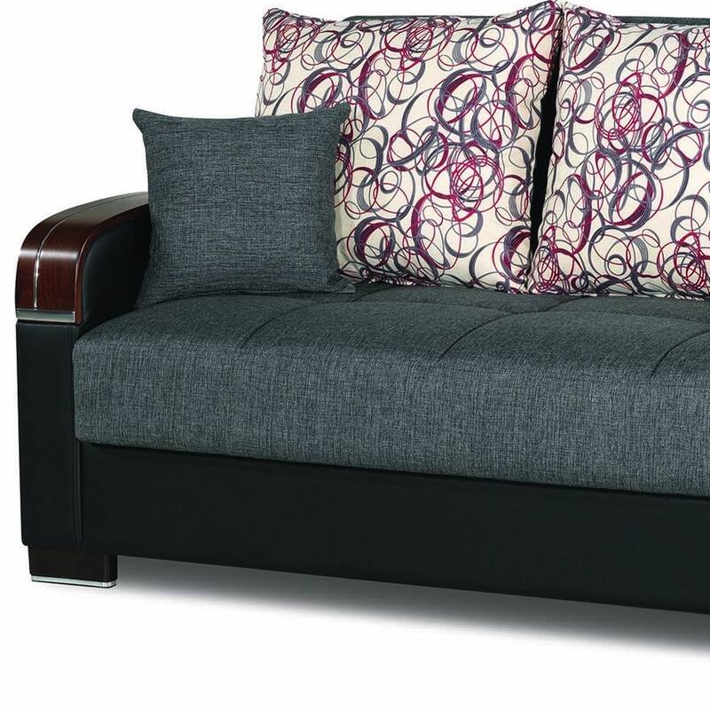 HomeRoots 87" Gray Polyester Convertible Futon Sleeper Sofa And Toss Pillows With Storage