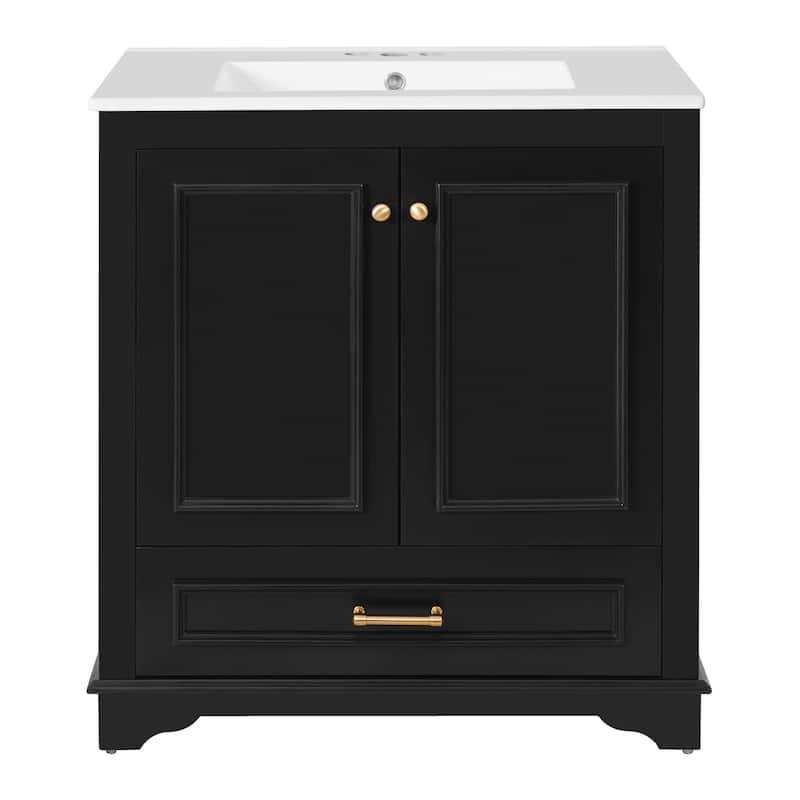 30" Luxurious Bathroom Vanity, Ceramic Sink with 2 Soft-Close Doors - Black