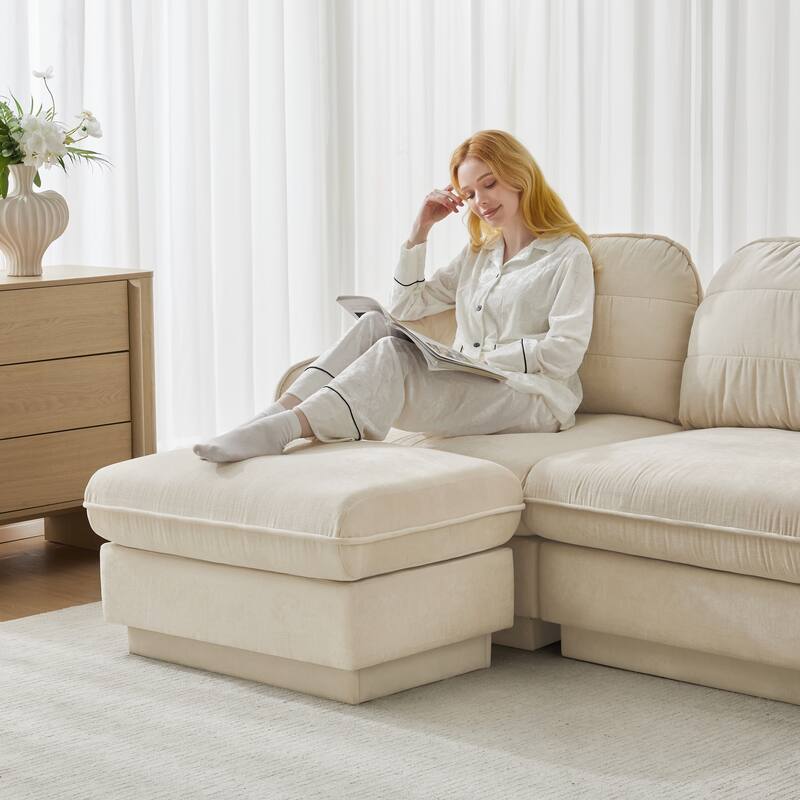 GDFStudio Sylvie Ashworth Chenille Cloud U-Shaped Loveseat Sofa with Movable Ottomans, Deep Seat