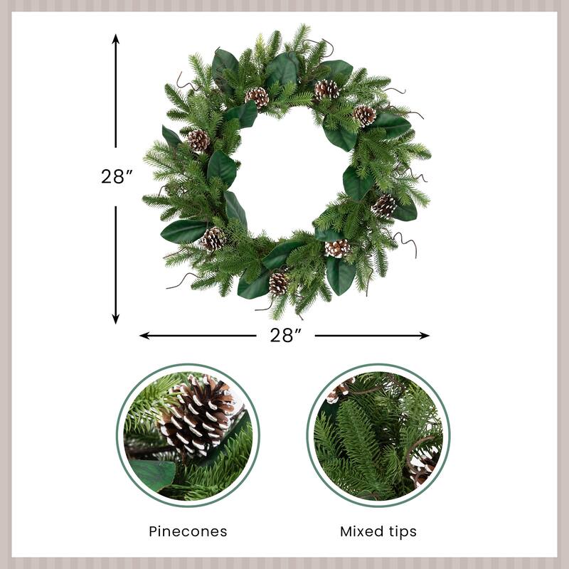 Mixed Foliage and Whitewashed Pinecones Artificial Christmas Wreath - 28" - Unlit