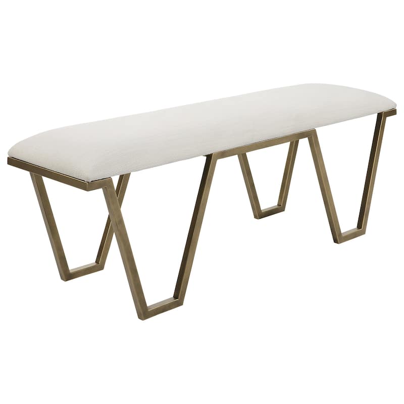 Upholstered Cushion Bench with Iron Legs - 53.75" - Antique Gold Finish