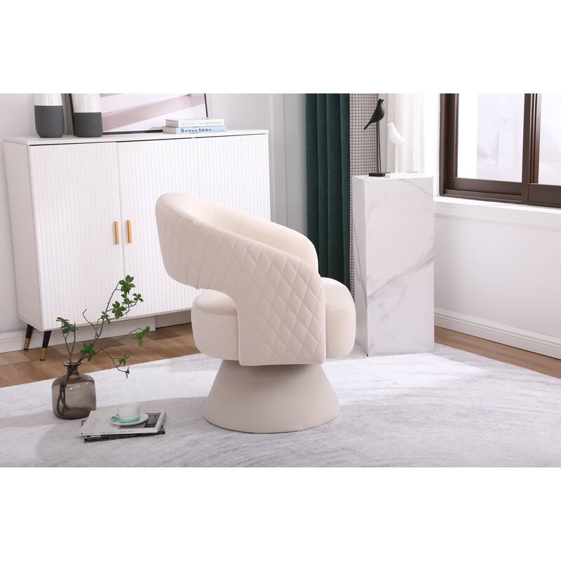 Velvet Rhombus Accent Chair Armchair Swivel Round Barrel Chair Bed