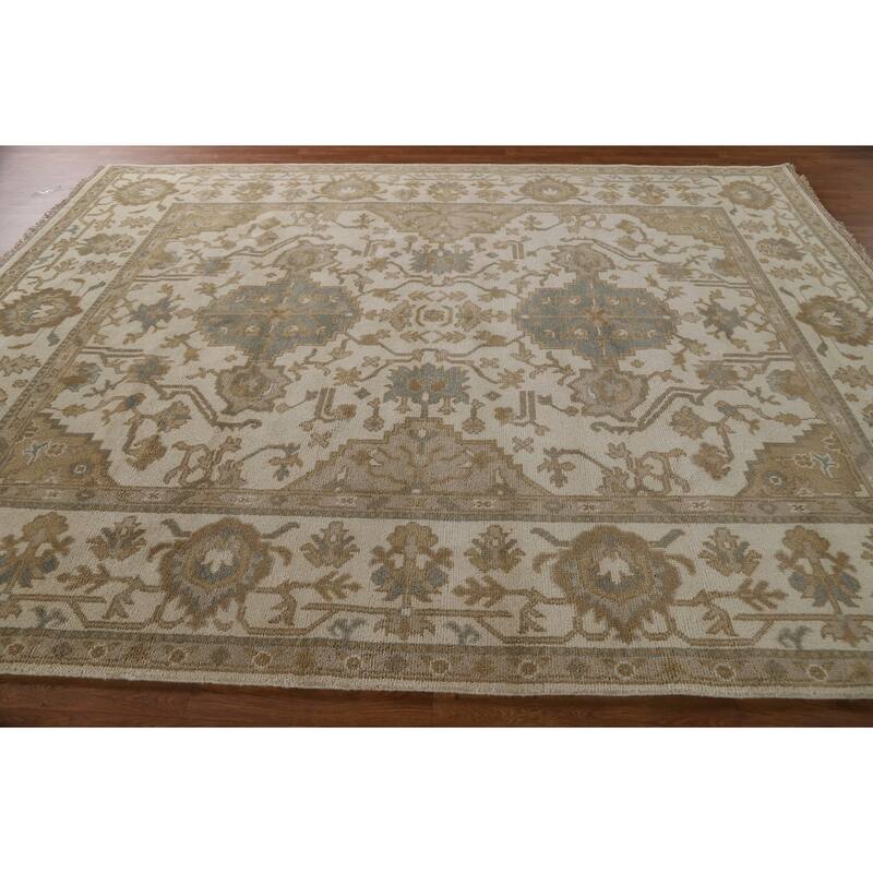 Floral Beige Oushak Oriental Area Rug Handmade Wool Carpet - 8'0"x 10'2"