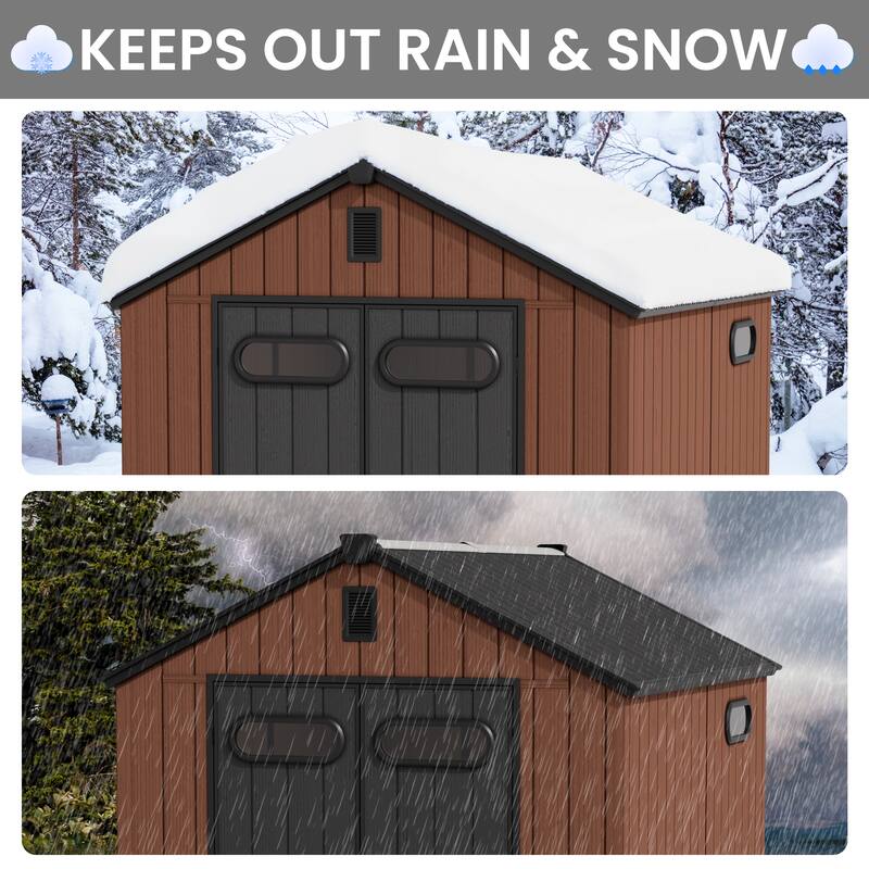 8' x 8' / 8' x 10'/ 8' x 12' Outdoor Resin Storage Shed with Floor & Lockable Doors All-Weather Garden Tool Storage for Patio