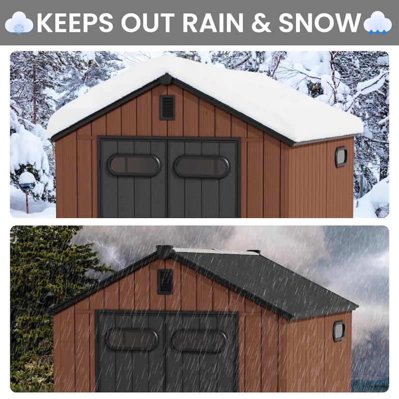 8' x 8' / 8' x 10'/ 8' x 12' Outdoor Resin Storage Shed with Lockable Doors and Air Vents for Garden