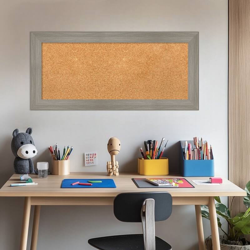 Grand Greywash Narrow Framed Cork Board - Bulletin Board, Organization Board, Pin Board