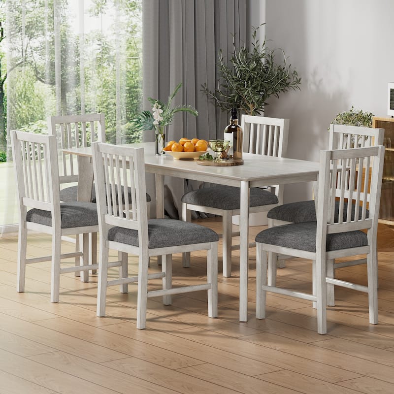 VECELO 5/7 Piece Farmhouse Dining Set 47" Kitchen Table Set Solid Wood Rectangular Dining Set for Small Spaces - 7-Piece Sets