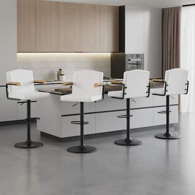 2/4 Pack Beige Flocked Bar Stools Swivel 35.4"-43.3" Adjustable Height Brown Arms Counter Bar Height Kitchen Island Set