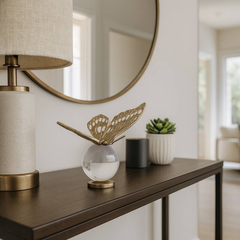 Metal Sculpture Butterfly Statue Orb Base for Home Decor - 6" Gold - 7.75" x 5" x 6" - Gold - 7.75" x 5" x 6"