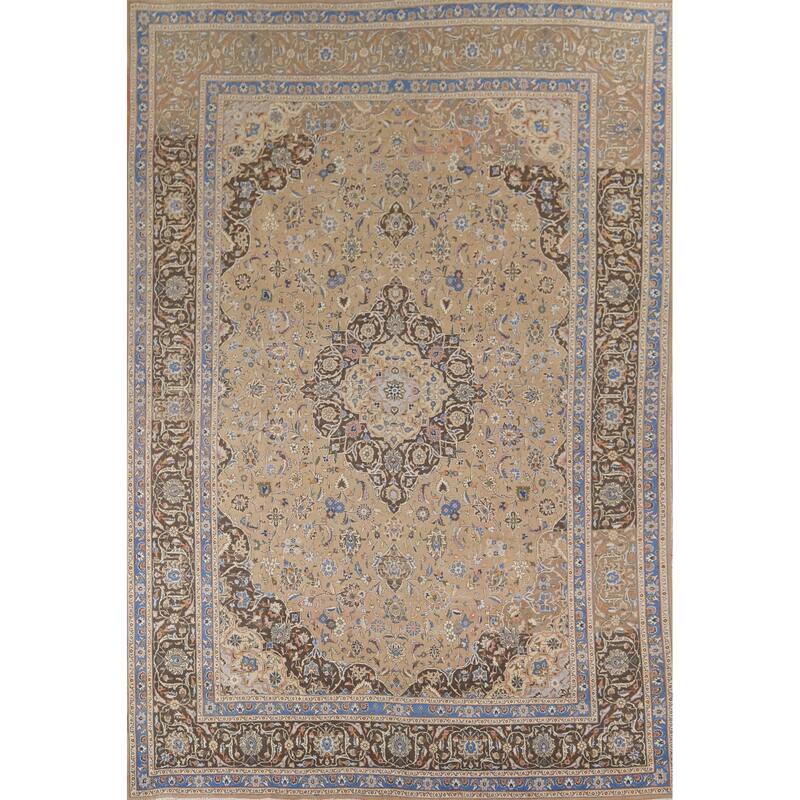 Traditional Mashad Vintage Persian Area Rug Hand-Knotted Wool Carpet - 9'5" x 13'2"