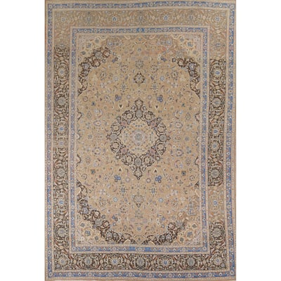 Traditional Mashad Vintage Persian Area Rug Hand-Knotted Wool Carpet - 9'5" x 13'2"