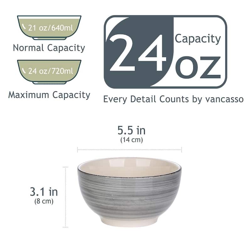 vancasso Bella 5.5 Inch Stoneware Large Serving Bowl Set,24Oz.