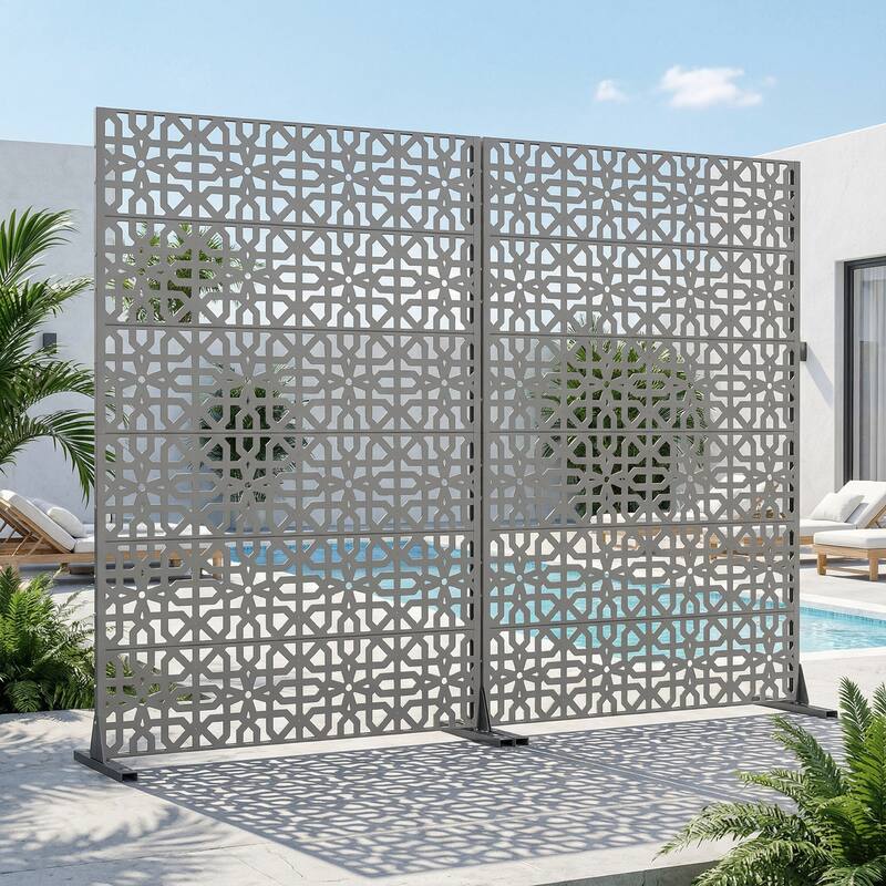 Rectangle Outdoor Privacy Screens Metal Screen Fence Panel Set of 2