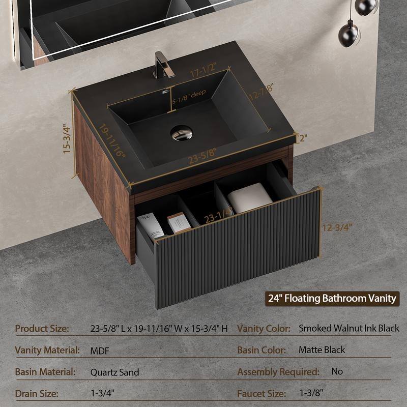 ABRUZZO Floating Vanity with Integrated Top Sink Soft-Close Wall-Mount Bathroom Cabinet
