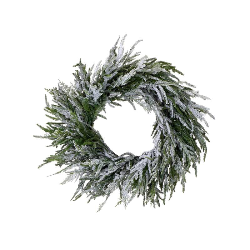 Flocked Norfolk Pine Artificial Christmas Wreath, 24-Inch, Unlit