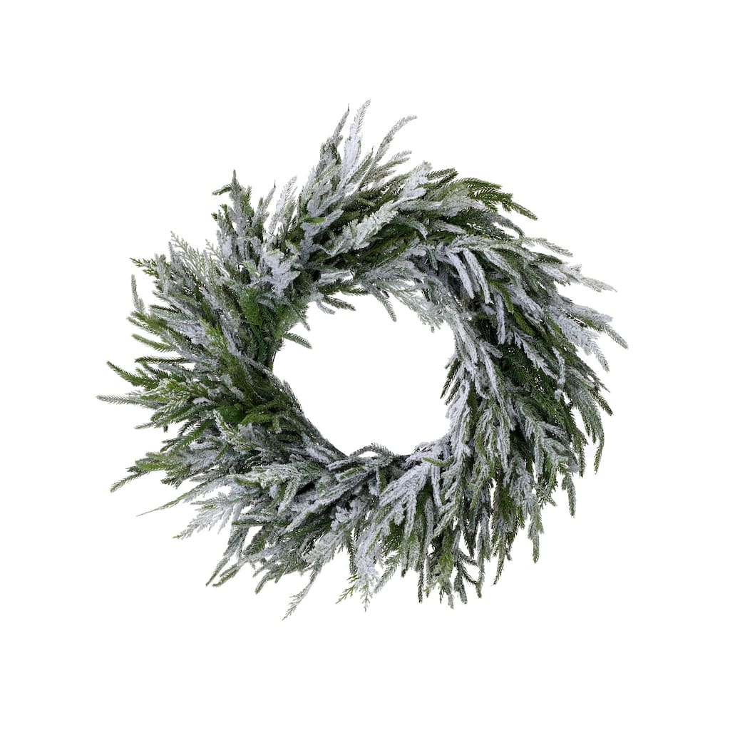 Flocked Norfolk Pine Artificial Christmas Wreath, 24-Inch, Unlit