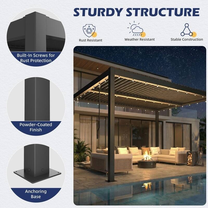 EROMMY Outdoor Louvered Pergola with Adjustable Aluminum Roof – Rainproof Gazebo for Patio & Garden