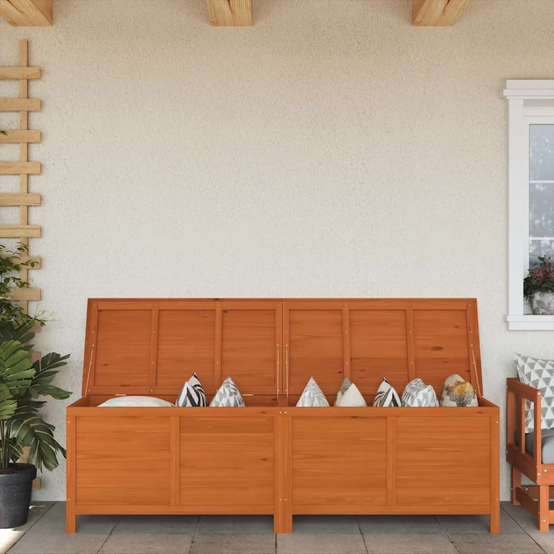 vidaXL Patio Storage Box with Lid for Outdoor Garden Furniture Solid Wood Fir - 78.1" x 19.7" x 22.2" - Brown