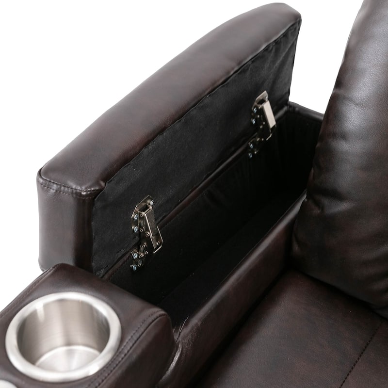 Roomfitters Power Recliner Seat with Storage Arms Cupholders Swivel Tray and Phone Stand, Brown