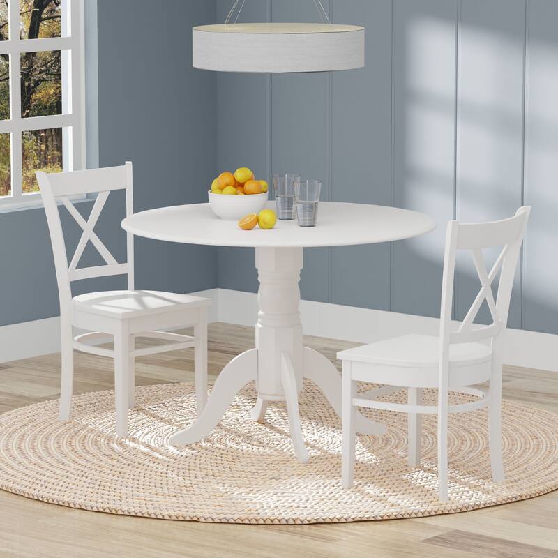 3-Piece Dining Set, 42" Round Drop-Leaf Table and Cross Back Chairs