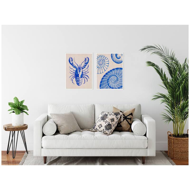 Kate and Laurel Sylvie Lobster and Ocean Charms 1 Framed Canvas Art Set by Nikita Jariwala