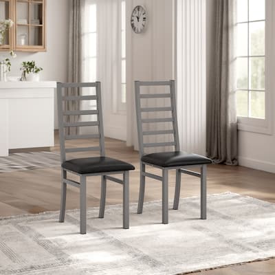 2 Piece Metal Kitchen Dining Chairs with Steel Legs, Cushions, Backrests, No Armrests for Dining Room Kitchen Living Room