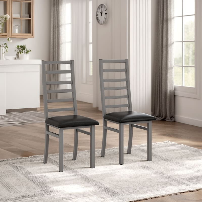 High Back Metal Dining Chairs Set of 2 with PU Upholstered Seats - Grey - Set of 2