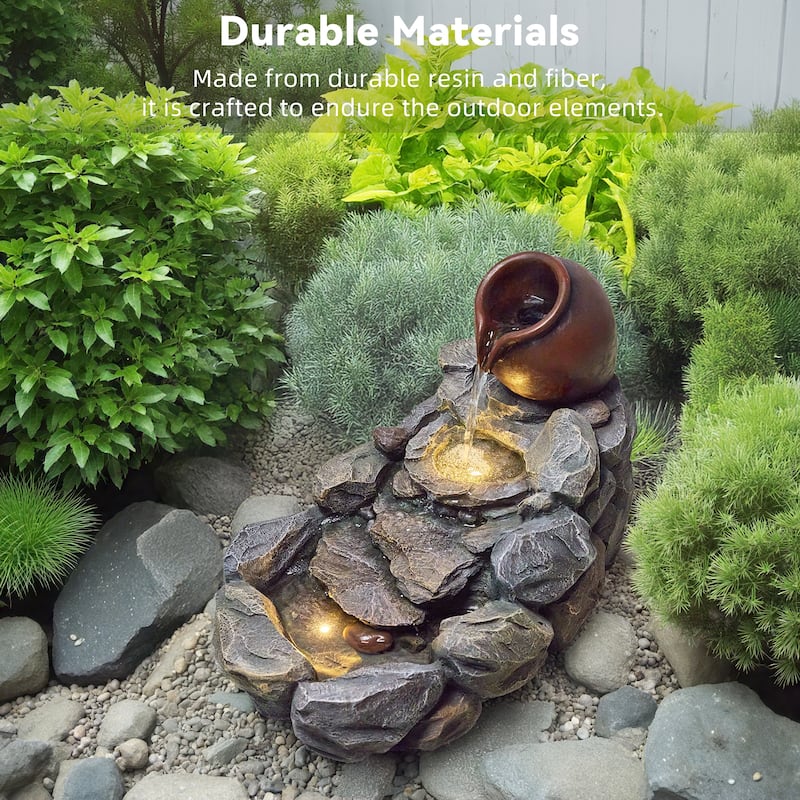 Outdoor Tiering Rocky River Stream Water Fountain Weather Resistant with LED Lights