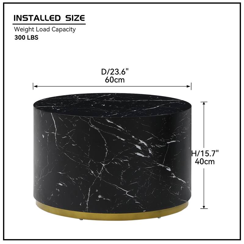 Modern Faux Marble Coffee Tables for Living Room, 35.43inch Accent Tea Tables with Gold Metal Base