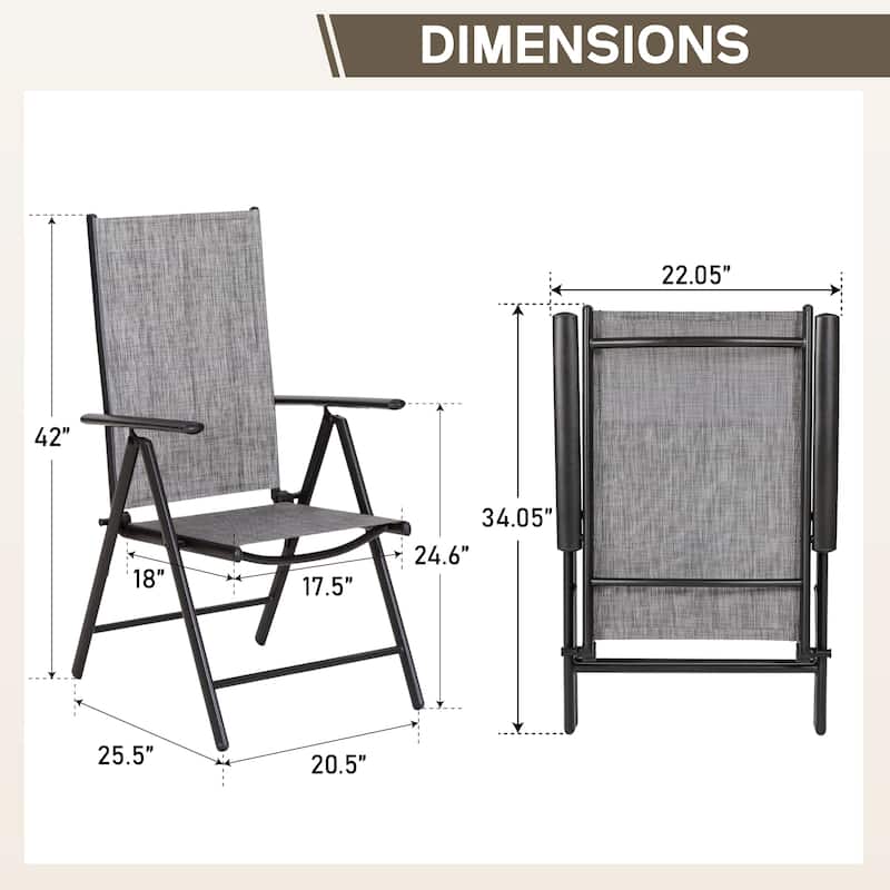 Patio Foldable Sling Three Colors Dining Foldable Chairs with 7 Levels Adjustable