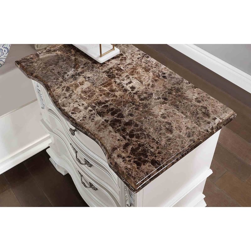 Traditional Nightstand - Pearl White Finish with Marble Top