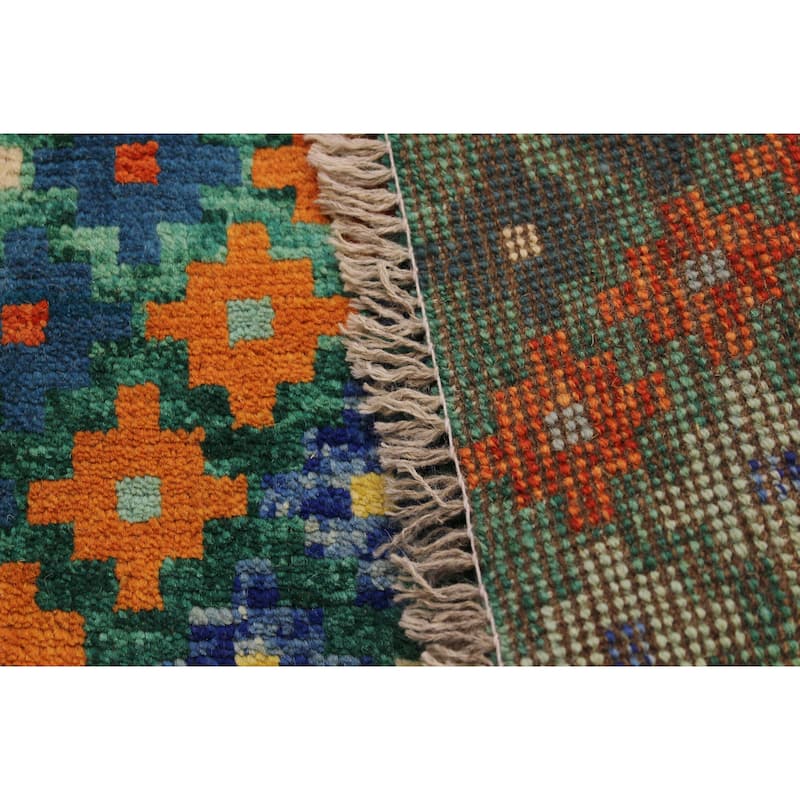 Modern Balochi Rice Green/Beige Hand Knotted Wool Rug - 4'11'' x 6'8''