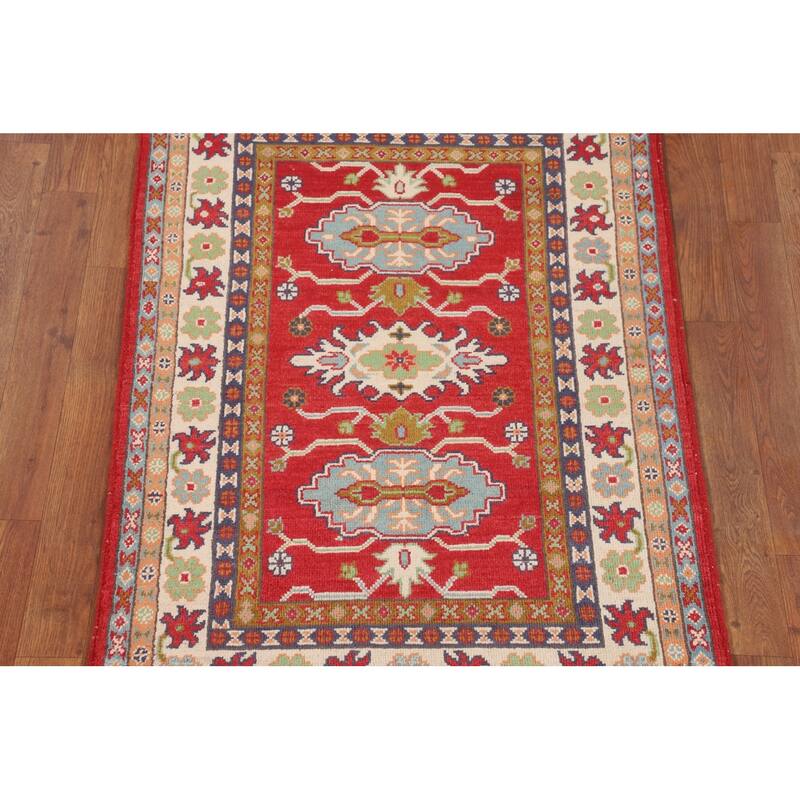 Traditional Red Kazak Accent Rug Hand-Knotted Oriental Wool Carpet - 2'9" x 4'2"