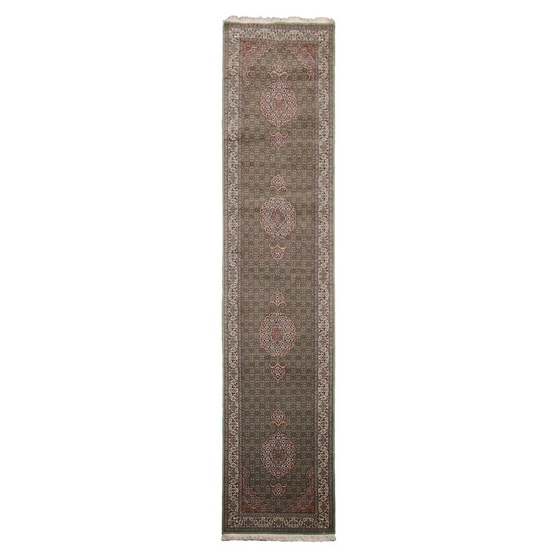 2'9''x13 Runner Hand Knotted Wool Green Traditional 300 KPSI Rug - 2' 9'' x 13' - 2' 9'' x 13'