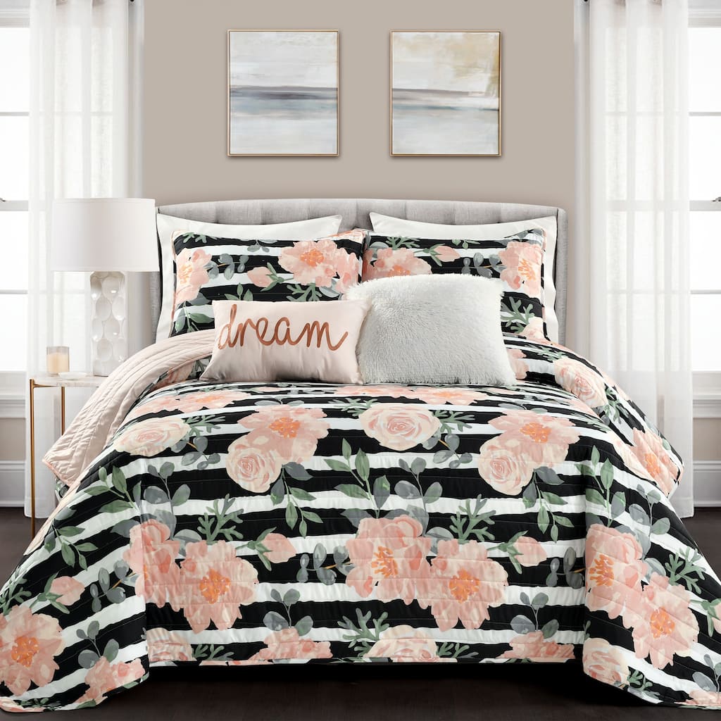 Lush Decor Amara Watercolor Rose 5 Piece Quilt Set