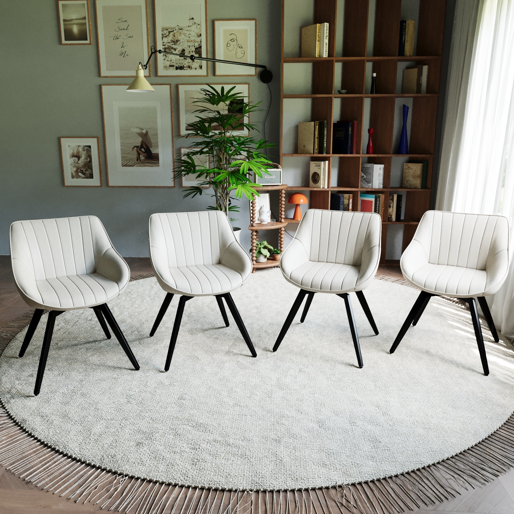 Set Of 4 Dining Chairs Medieval Modern Kitchen PU Decorative Chairs Metal Legs Suitable For Home Kitchen