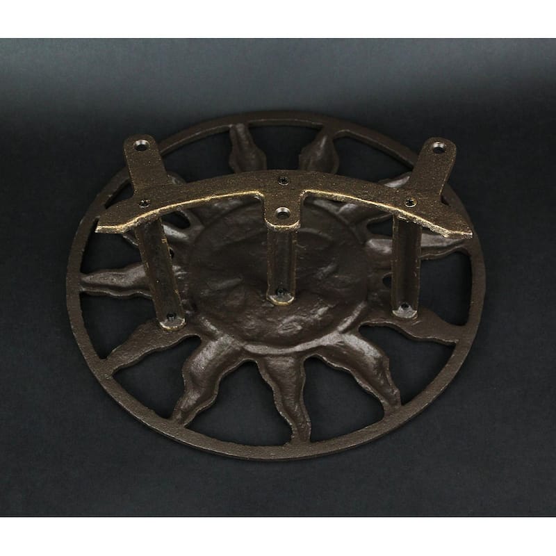 Zeckos Bronze Cast Iron Sun Face Wall Mount Garden Hose Hanger - 5.5 X 12 X 12 inches