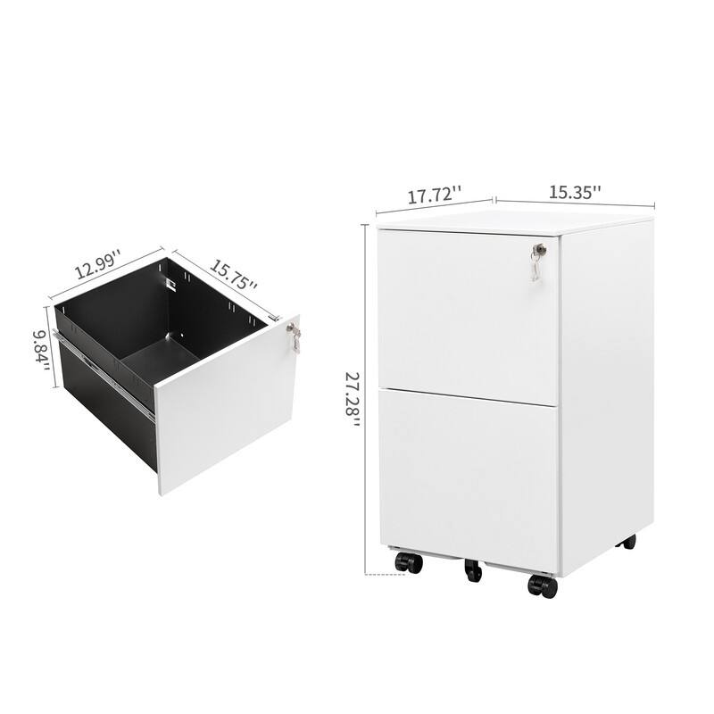 Steel Mobile 2 Drawer File with Rolling Lock for Legal/Letter