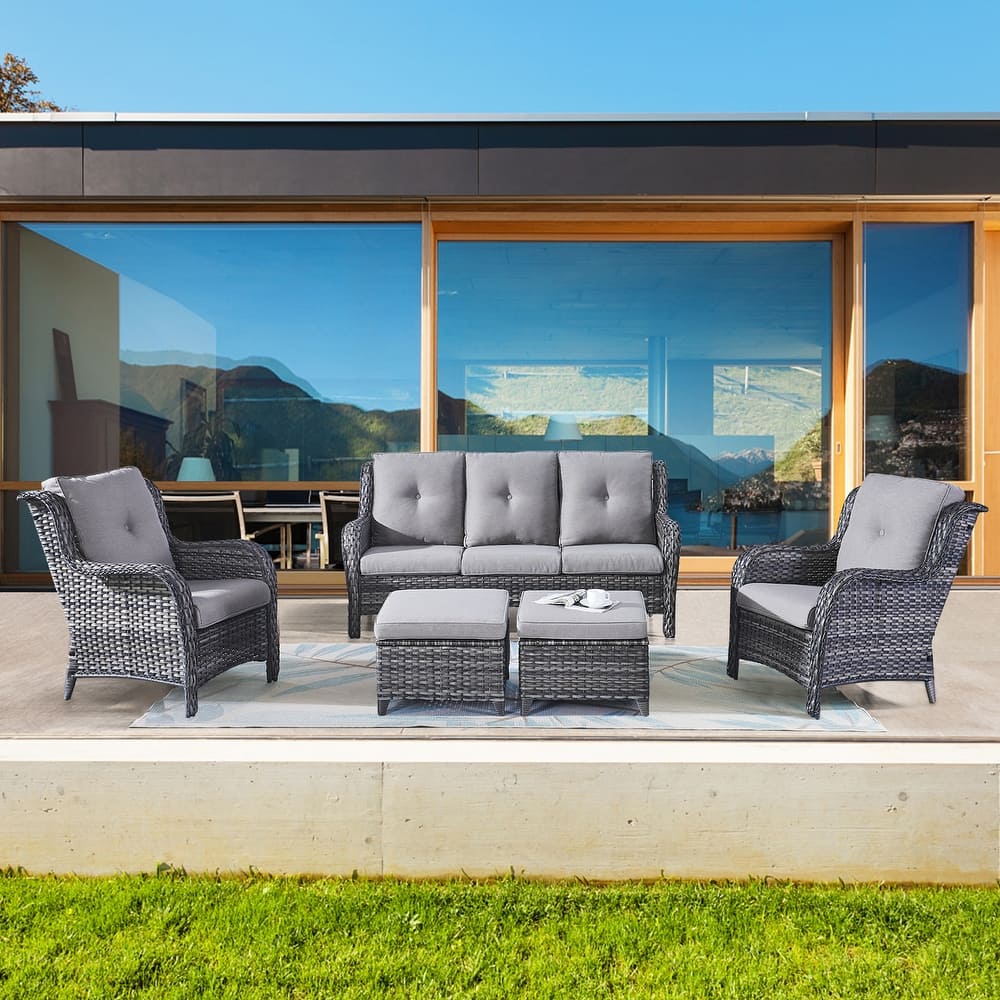 Gymojoy 5-Piece Outdoor Patio Sofa Chair with Ottoman Furniture Set