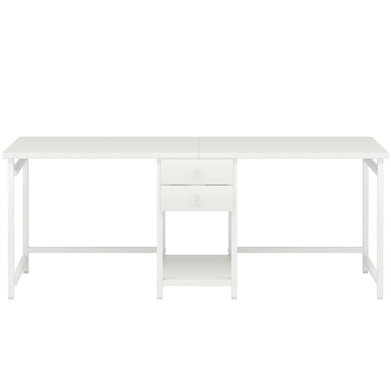 79-Inch Two Person Computer Desk with Drawers and Storage Shelves, White